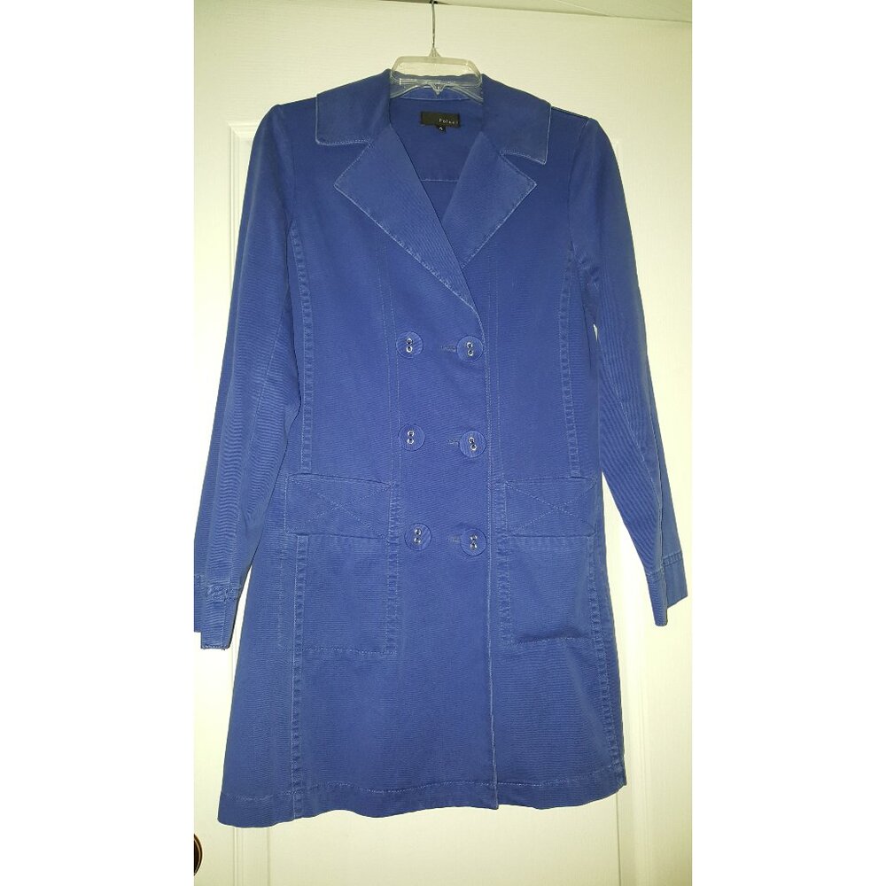 Blue Button Cotton Canvas Coat, Woman Size 4 Poleci